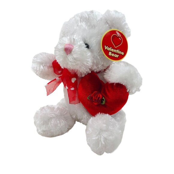 Vintage Dan Dee Plush White Red Valentine Teddy Bear Stuffed Animal Toy Heart - Picture 1 of 10